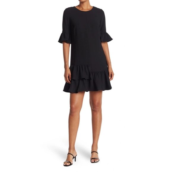 PLEIONE Layered Ruffle Hem Black Dress - Size Medium - NWT - Picture 1 of 6